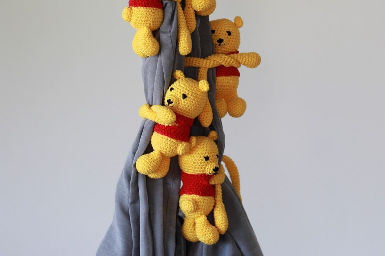 Crochet Yellow Bear Tiebacks, Crochet Bear Curtain Tie Back, Nursery Tie Backs, Curtain Tie Backs, Baby Room Decor Bear, Baby Shower Gift image 5