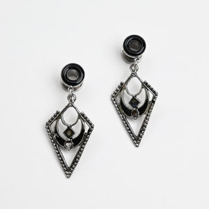 Crescent Ear Tunnel, Black Design on the Top, Geometric Ear Gauges for Stretched Ear Lobe, size available from 8g up to size 1 inch