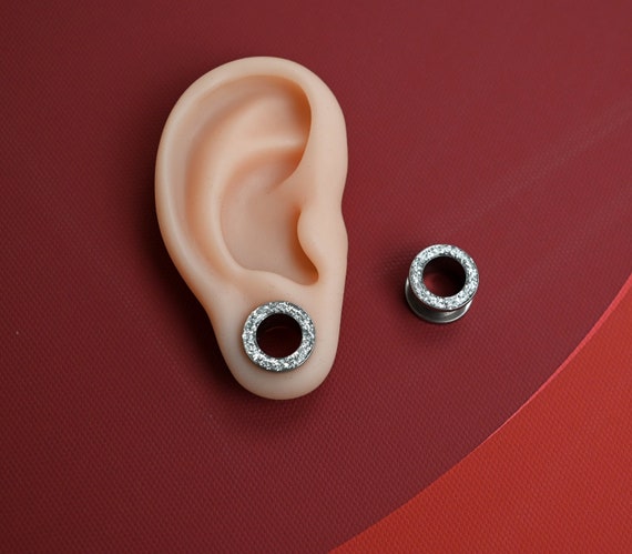 Silver Glittery Ear Tunnel, Glitter Ear Gauges for Stretched Ear Lobe,Party Ear Plugs, size available from 8g up to size 1 inch