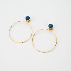 Blue Accent Gold Hoop Piercing Ear Gauges | Stretched Ears Jewelry | Sizes 8g to 1 inch