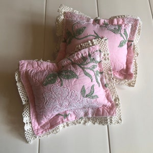 Pink Floral Embroidered Lace Pillow: Newborn Photo Prop