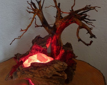 Lampe de table volcan avec arbre
