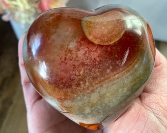 Large Polychrome Jasper Heart Palm Stone