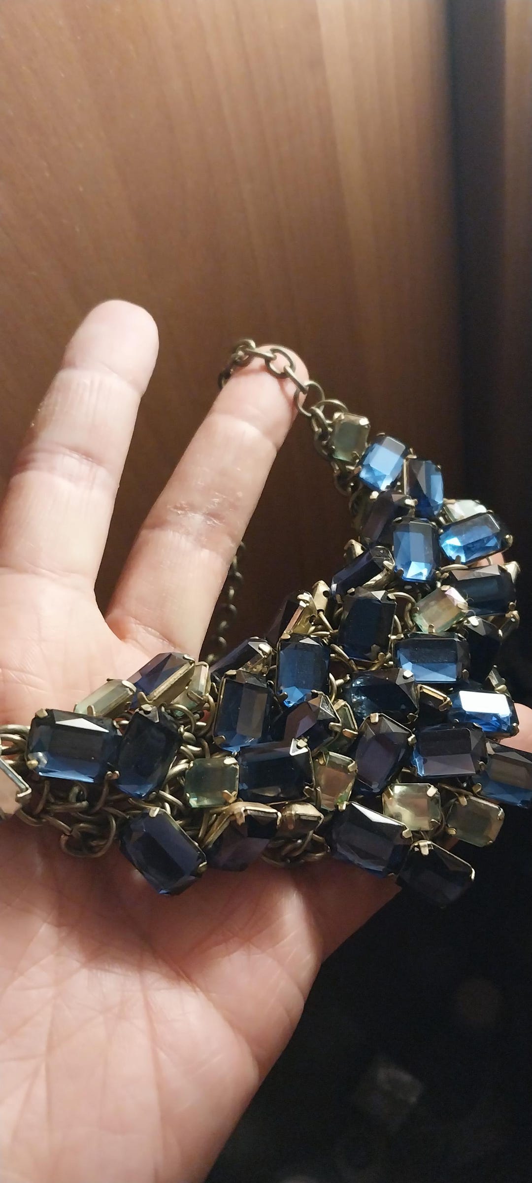 STUNNING Silver Tone Dark & Light BLUE Sapphire/aquamarine Rhinestones ...