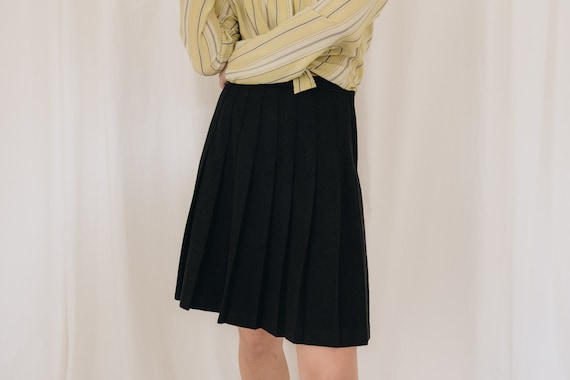 Wool Black Pleated Skirt