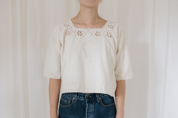 Antique Embroidered Linen Top