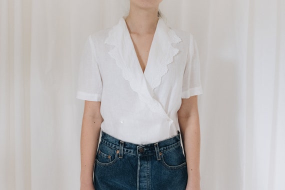 White Linen Double Breasted Blouse