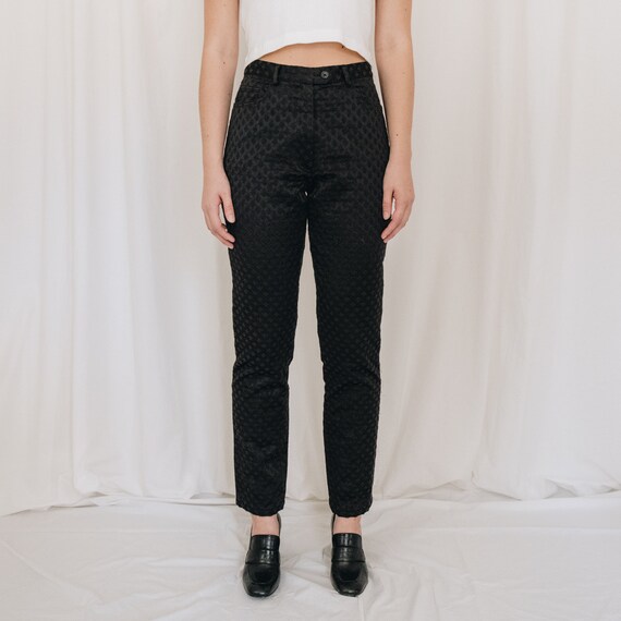 Satin Black Textured Pants