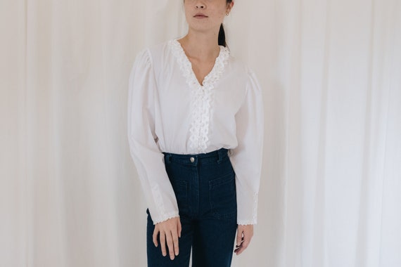 Cotton White Austrian Ruffled V Neck Blouse