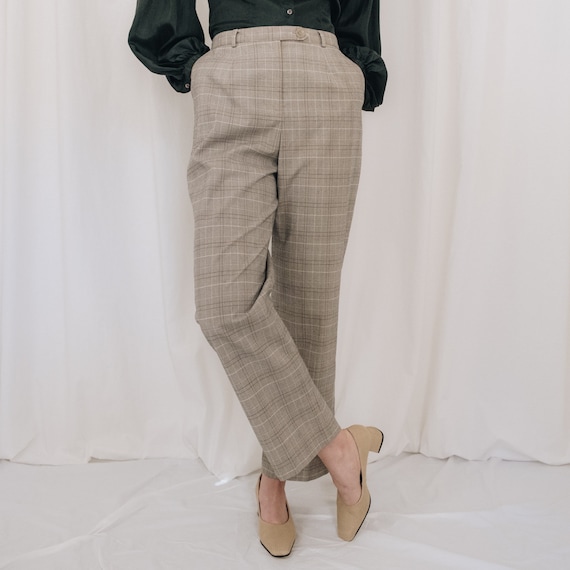Cream Neutral Plaid Trousers
