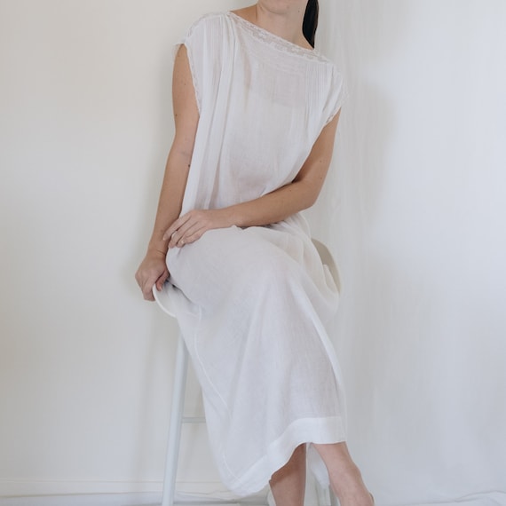 Edwardian White Cotton Sheer Slip Dress