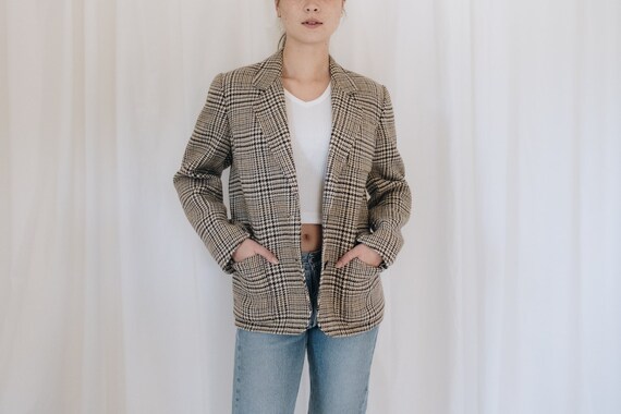 Wool Cream Houndstooth Blazer