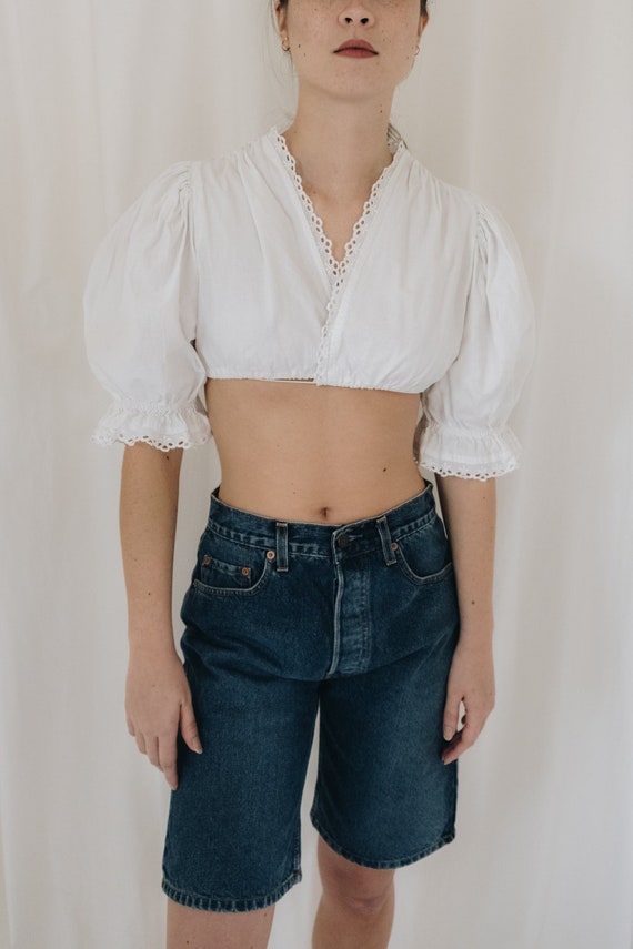 White Cotton Wrap Style Austrian Crop Top