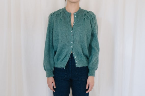 Wool Teal Cardigan Sweater