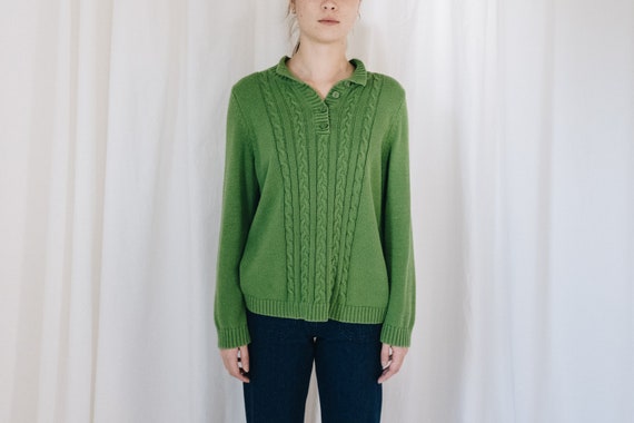 Cotton Green Knit Henley Pullover