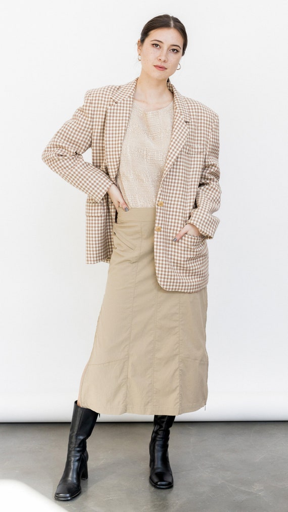 Vintage 1980s Neutral Plaid Blazer, Oversized Beig