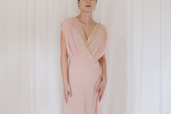 Silk Pink and Cream Lace V Neck Slip Dress