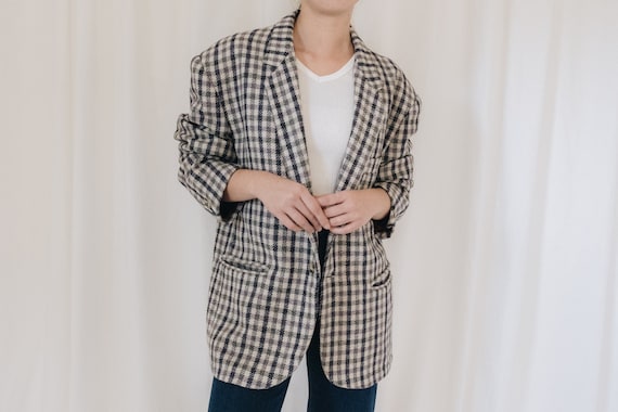 Wool Checkered Oversized Blazer