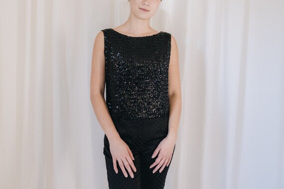 Black Sequined Cropped Top