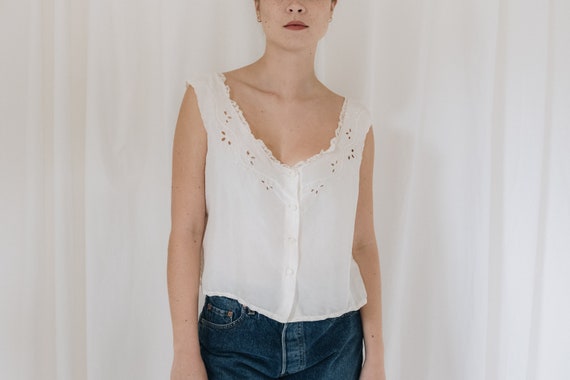 Silk White Button Down Tank