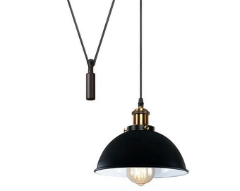 Black adjustable ceiling light pendant with Antique lamp holder & Black lighting shade