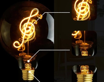 G125 E27 LED 4W bulb Music Note Filament Glass Retro Warm White bulb