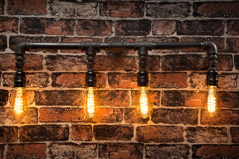 Industrial Black Iron Wall Pipe Premium Black Lighting Etsy
