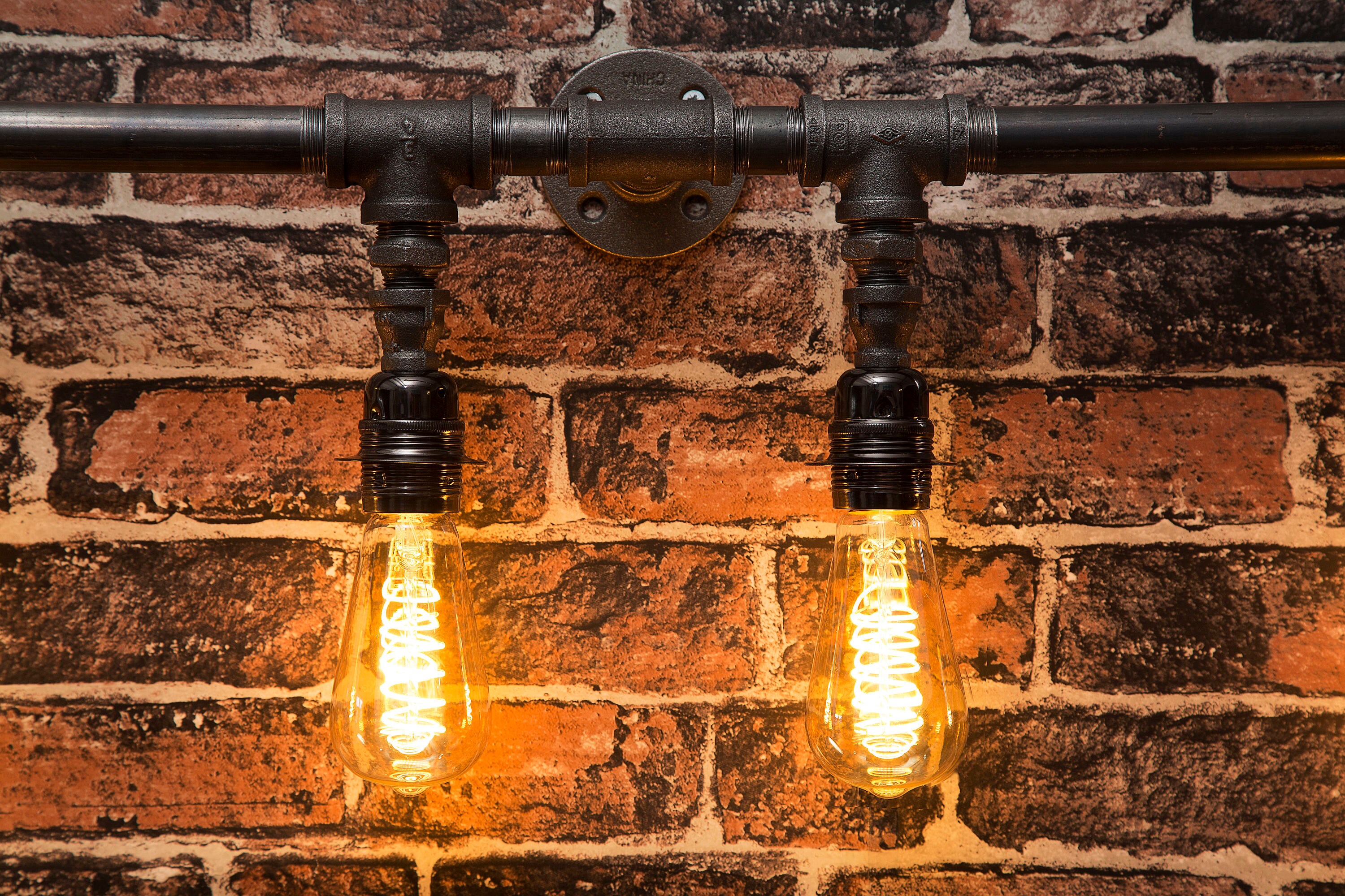 Industrial Black Iron Wall Pipe Premium Black Lighting Etsy UK