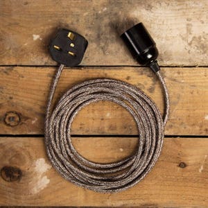 Plug In Pendant round cable Light cord set - Black E27 bulb holder - Various colours & lengths