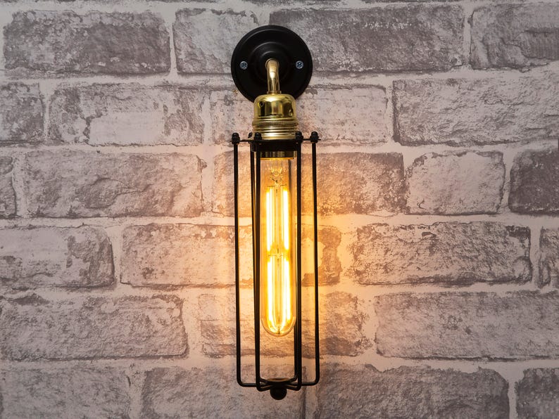 Black Brass Vintage Art Deco Caged Federation Wall Light Etsy UK