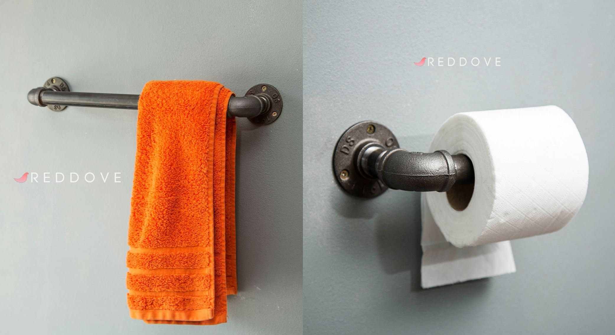 Towel Rail Toilet Roll Holder Industrial Pipe Set for Etsy UK