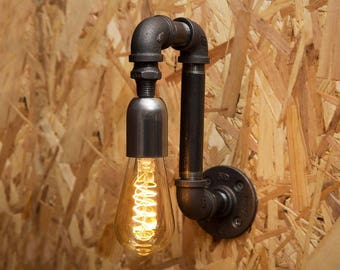 Plug in Black industrial iron pipe wall light