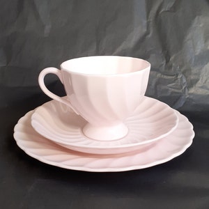 Tuscan Vintage Tea Trio for Afternoon Tea in Palest Pink Fluted & Swirled Bone China