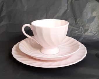 Tuscan Vintage Tea Trio for Afternoon Tea in Palest Pink Fluted & Swirled Bone China