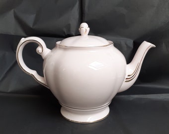 Tuscan Vintage Teapot in Palest Pink Bone China with Gold Detailing - Full Size