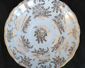 Royal Vale Saucer (For Teacup) in White Bone China with Gold Filigree Decoration - 'White & Gold Chintz'