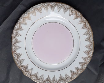 Imperial Pink & White Tea Plate For Afternoon Tea With 22k Gold Star Fringe Detailing