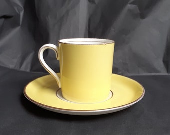 Aynsley Antique Coffee Cup & Saucer - Yellow On White Bone China With Gold Trims