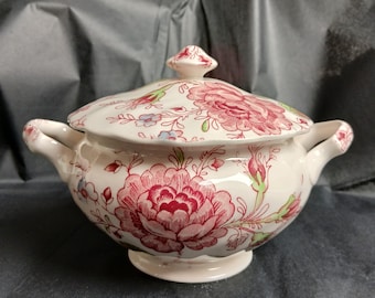 Sucrier vintage « Rose Chintz » de Johnson Bros - Roses roses sur grès crème