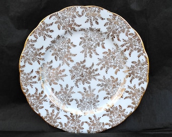 Royal Vale Tea Plate in White Bone China with Gold Filigree Decoration - 'White & Gold Chintz'