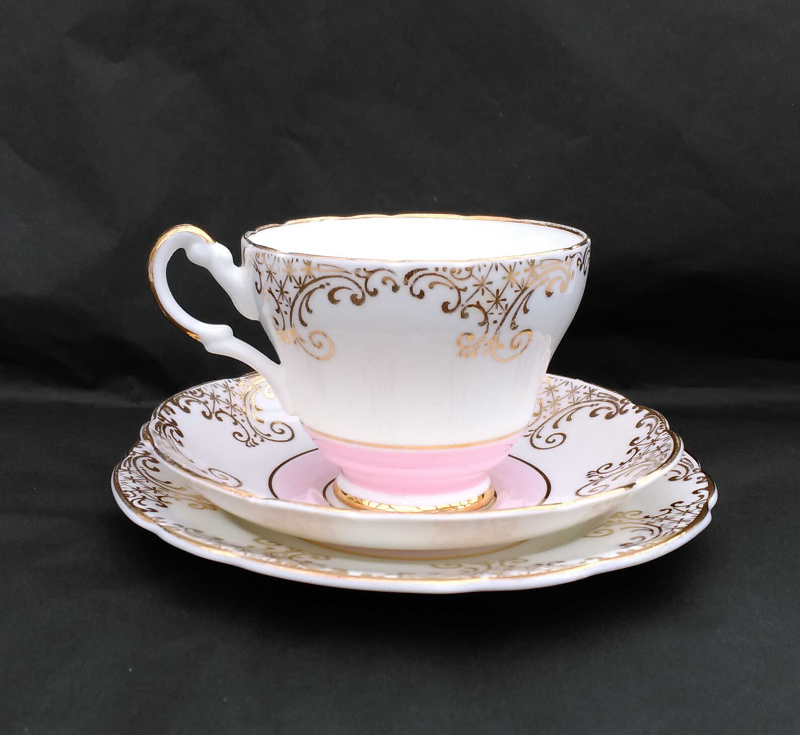 Regency Vintage Pink Weiß & Gold Bone China Tee Trio Etsy