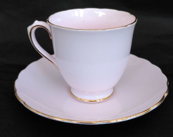 Tuscan Vintage Demi-Tasse Coffee / Espresso Cup & Saucer in Palest Pink Bone China w/Gold Detailing