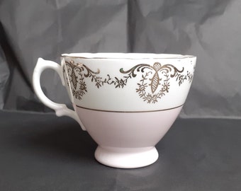 Royal Vale Pink & White Harlequin Teacup with Gold Filigree Detailing