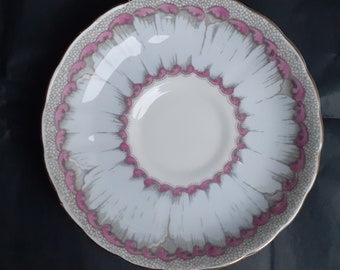 Tuscan 'Blue Petals' Saucer (for teacup)  - Blue, Grey, Pink on White Bone China With Gilded Trim