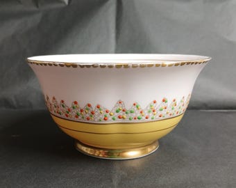 Tuscan Vintage Sugar Bowl in Pink & Yellow Bone China with Enamelled Detailing - Larger Size