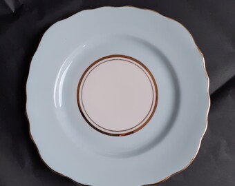 Colclough 'Harlequin Ballet' Tea Plate (For Afternoon Tea) in Pastel Blue & Gold on White Bone China