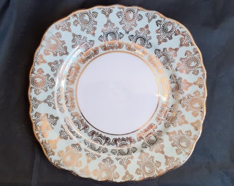 Colclough Vintage Square Bone China Tea Plate - Pastel Green & White With Gold Medallions