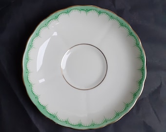 Plant Tuscan Saucer (For Teacup) in Ivory Bone China With Green Borders and Gilded Trims