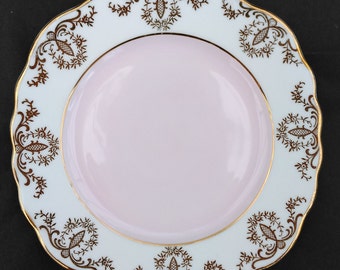 Royal Vale Pink & White Square Tea Plate (For Afternoon Tea) with Gold Filigree Detailing