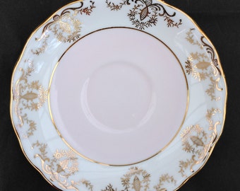 Royal Vale Pink & White Saucer (For Teacup) with Gold Filigree Detailing